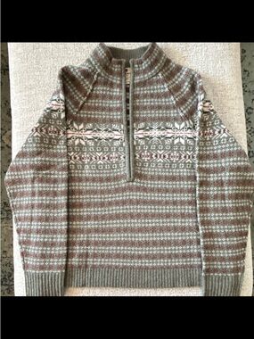 Woolrich Women's Lambs Wool Fair Isle Sage Heather Mock Neck Pullover Sweater L